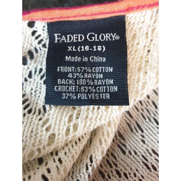 Faded Glory Womens Racerback Tank XL Striped & Crochet Raspberry Orange Festive - Picture 5 of 6